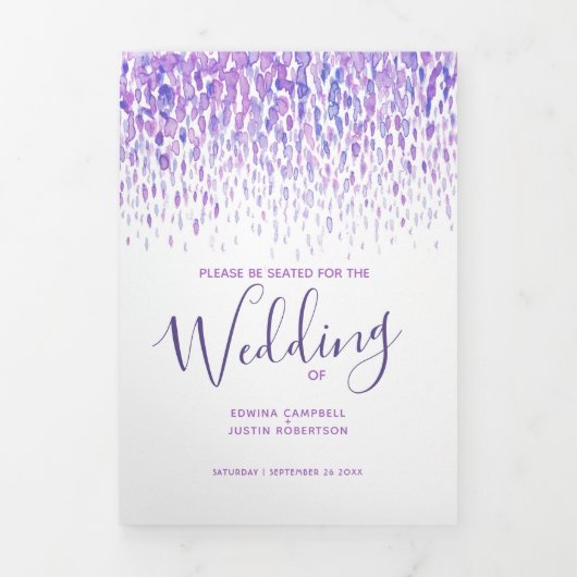 Paarse en witte abstracte kunst bruiloft drieluik programma (Cover)