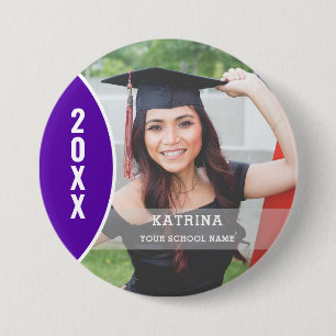 Paarse en witte Afstuderen Foto Aangepaste Button