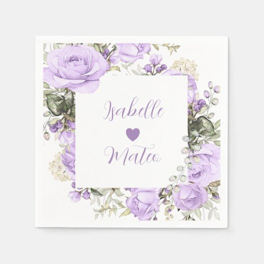 Paarse en witte bloemen gepersonaliseerde bruiloft servet (Voorkant)