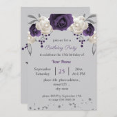 paarse en witte bloemen grijze verjaardag kaart (Voorkant / Achterkant)