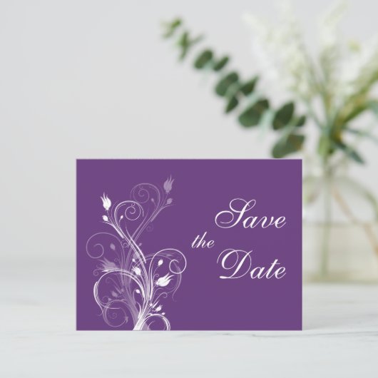 Paarse en witte bloemen opslaan de datum post Kaar Aankondigingskaart (Staand voorkant)