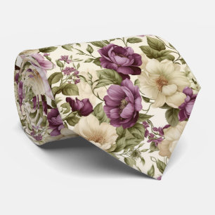 Paarse en witte bloemen Stropdas