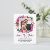 Paarse en witte bloemenfoto Bewaar de datum Aankondigingskaart (Staand voorkant)