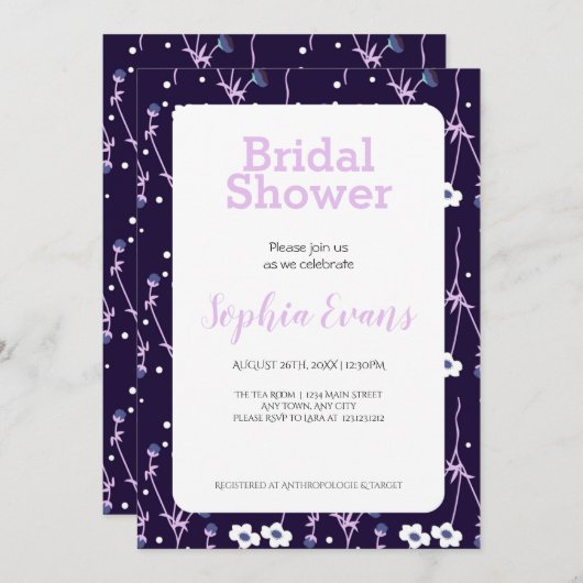 Paarse en Witte Bloemengrens Wit Vrijgezellenfeest Kaart (Voorkant / Achterkant)