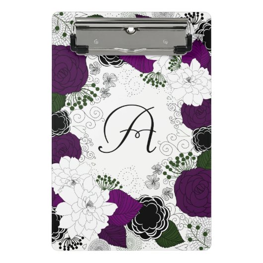 Paarse en witte bloemenkrans monogram mini klembord (Voorkant)