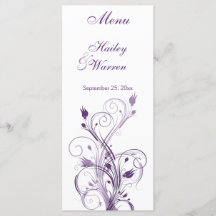 Paarse en witte bloemenmenu Kaart