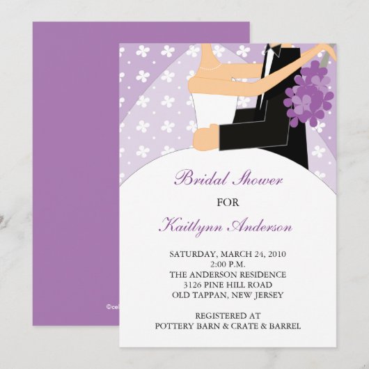 Paarse en Witte Bridal Shower Invitation Kaart (Voorkant / Achterkant)