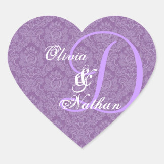 Paarse en witte bruiloft Damask Monogram D Sticker