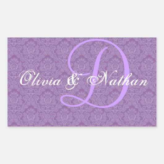 Paarse en witte bruiloft Damask Monogram D Sticker (Voorkant)