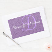 Paarse en witte bruiloft Damask Monogram D Sticker (Envelop)