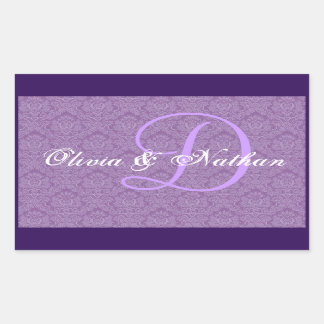 Paarse en witte bruiloft Damask Monogram D Sticker