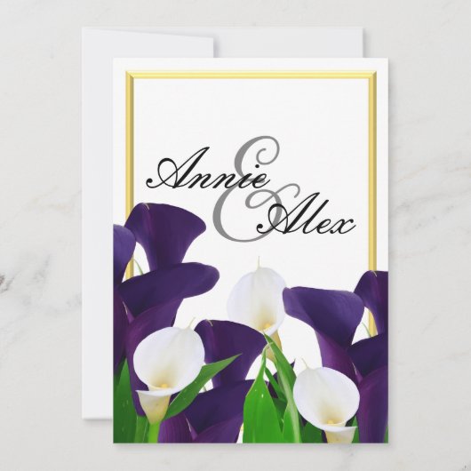 Paarse en witte Calla Lily-bruiloft Kaart (Achterkant)