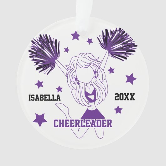 Paarse en witte Cheerleader Ornament (voorkant)