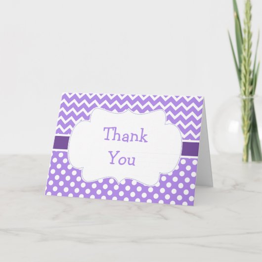 Paarse en witte Chevron en Polka Dots Dank u Bedankkaart (Voorkant)