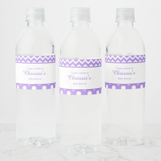 Paarse en witte Chevron & Polka Dot Baby Waterfles Etiket (Flessen)