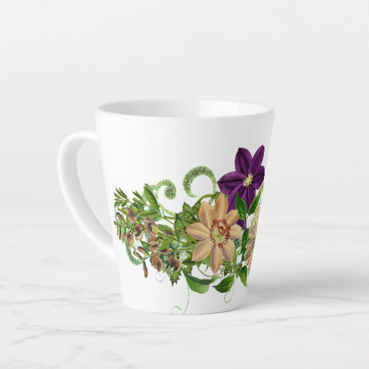 Paarse en witte Cleamits Floral Latte Mok (Linkerhoek)