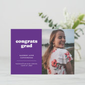 Paarse en witte Congrats Afstudeerder Foto Afstude Aankondiging (Staand voorkant)