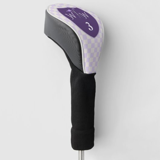 Paarse en witte crèmecontroles met Initialen en nu Golfheadcover (Schuin)