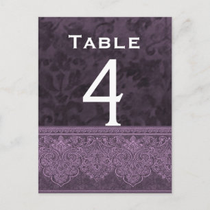 Paarse en Witte Damask Trouwtafel Nummer Kaart