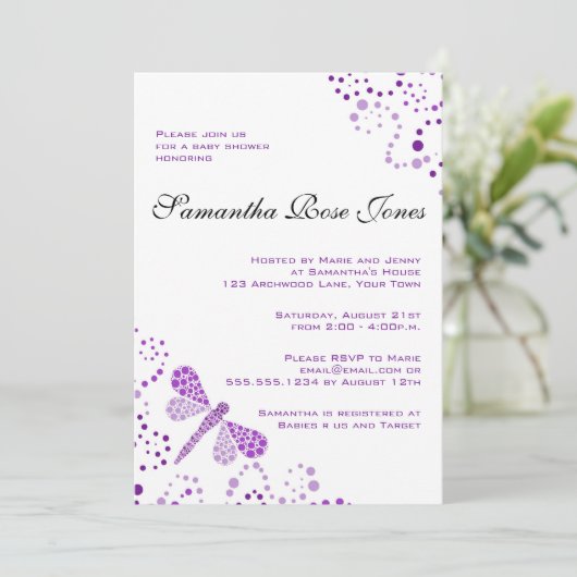 Paarse en witte dragonfly Elegant Baby shower Kaart (Staand voorkant)