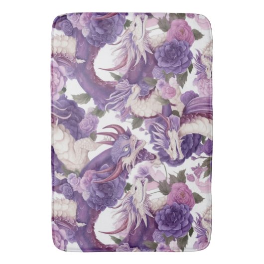 Paarse en witte dragons en Rozen Bath Mat (Voorkant Verticaal)