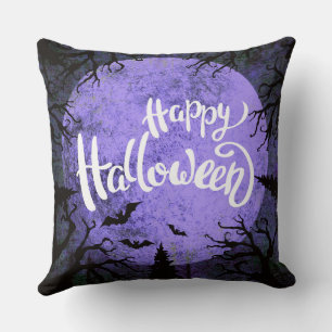 Paarse en Witte Eenvoudige Gelukkige Halloween Kussen