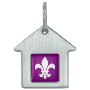 Paarse en witte Fleur de Lys Huisdieren Naamplaatje