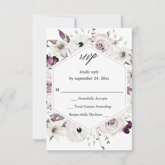 Paarse en witte flora geen maaltijd RSVP VER (Voorkant)