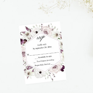 Paarse en witte flora geen maaltijd RSVP VER Kaartje