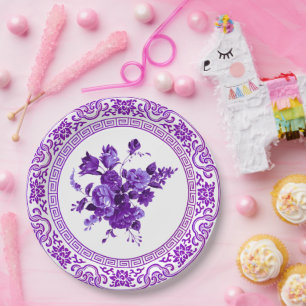  Paarse en witte flora Papieren Bordje