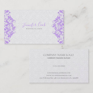 Paarse en witte Floral Damascus Wedding Planner Visitekaartje