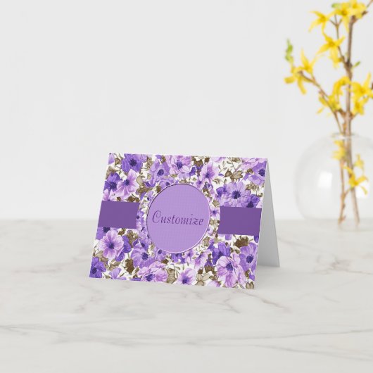 Paarse en witte Floral Nota Kaart (Gele Bloem)