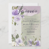 Paarse en Witte Floral Wedding Invitations Kaart (Voorkant)