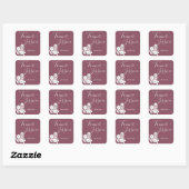  Paarse en witte Floral Wedding Vierkante Sticker (Vel)