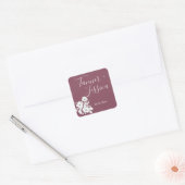 Paarse en witte Floral Wedding Vierkante Sticker (Envelop)