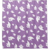 Paarse en witte geesten Schattige Halloween Douchegordijn (Voorkant)