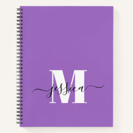 Paarse en Witte Gepersonaliseerde Monogram Notitie Notitieboek
