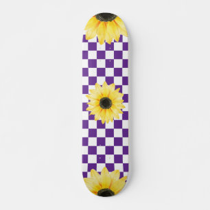 paarse en witte Geruite & Zonnebloem Skateboard