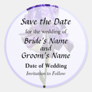 Paarse en Witte Gestreepte Iris Save the Date Ronde Sticker