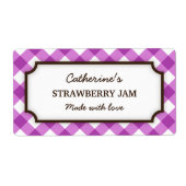 Paarse en witte gingham-bliksetiketten etiket (Voorkant)