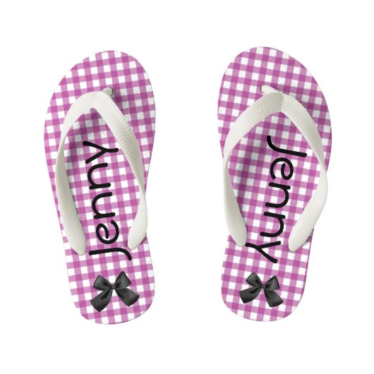 Paarse en witte Gingham-meisjesslippers Kinder Teenslippers (Voetbed)