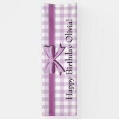 Paarse en witte gingham met Bow Birthday Banner (Verticaal)