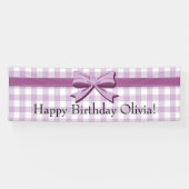 Paarse en witte gingham met Bow Birthday Banner (Horizontaal)