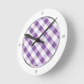 Paarse en witte Gingham Pattern-klok Ronde Klok (Hoek)