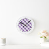 Paarse en witte Gingham Pattern-klok Ronde Klok (Huis)