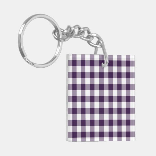 Paarse en witte gingham Pattern Sleutelhanger (Voorkant Links)