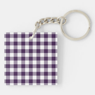 Paarse en witte gingham Pattern Sleutelhanger