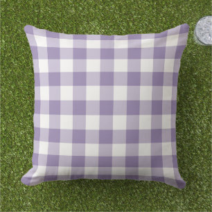 Paarse en witte gingham Pset Pattern Buitenkussen