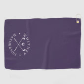 Paarse en witte golfclubs Gepersonaliseerde naam Golfhanddoek (Horizontaal)