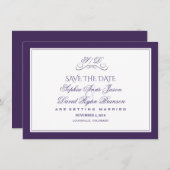 Paarse en witte grensverevening save the date (Voorkant / Achterkant)